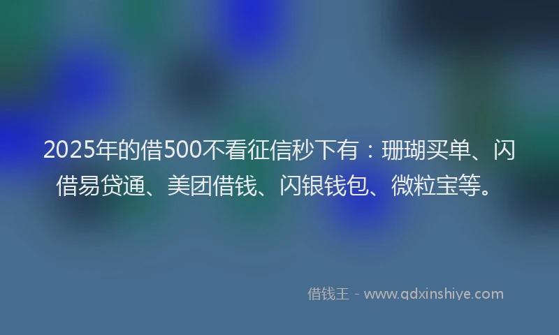 2025年的借500不看征信秒下有：珊瑚买单、闪借易贷通、美团借钱、闪银钱包、微粒宝等。