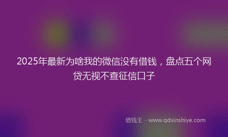 2025年最新为啥我的微信没有借钱，盘点五个网贷无视不查征信口子