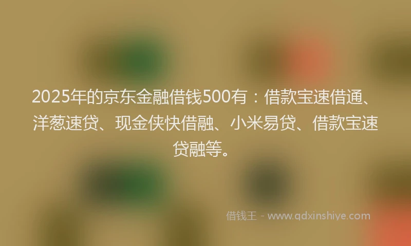2025年的京东金融借钱500有：借款宝速借通、洋葱速贷、现金侠快借融、小米易贷、借款宝速贷融等。