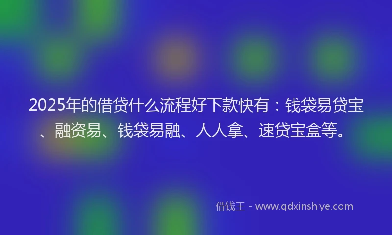 2025年的借贷什么流程好下款快有：钱袋易贷宝、融资易、钱袋易融、人人拿、速贷宝盒等。