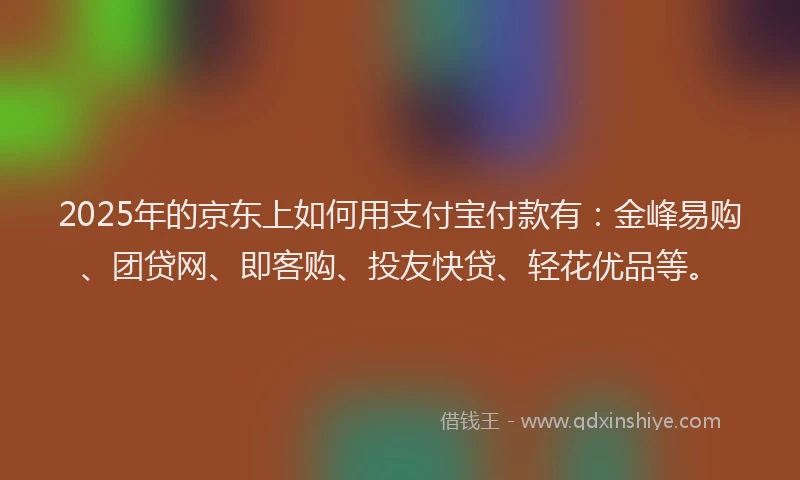 2025年的京东上如何用支付宝付款有：金峰易购、团贷网、即客购、投友快贷、轻花优品等。