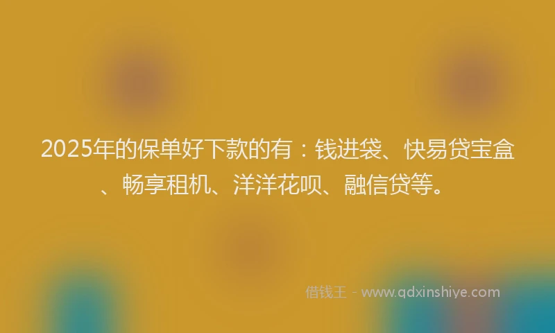 2025年的保单好下款的有：钱进袋、快易贷宝盒、畅享租机、洋洋花呗、融信贷等。