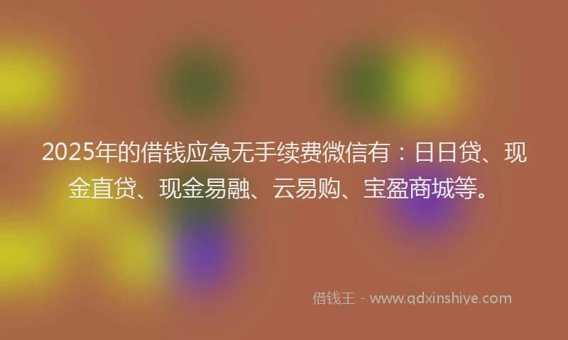 2025年的借钱应急无手续费微信有：日日贷、现金直贷、现金易融、云易购、宝盈商城等。