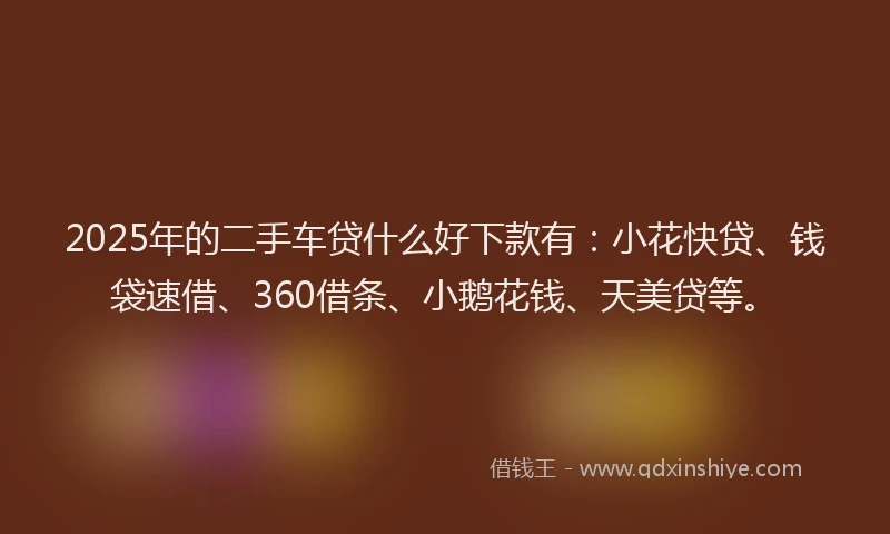 2025年的二手车贷什么好下款有：小花快贷、钱袋速借、360借条、小鹅花钱、天美贷等。