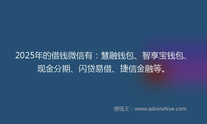 2025年的借钱微信有：慧融钱包、智享宝钱包、现金分期、闪贷易借、捷信金融等。