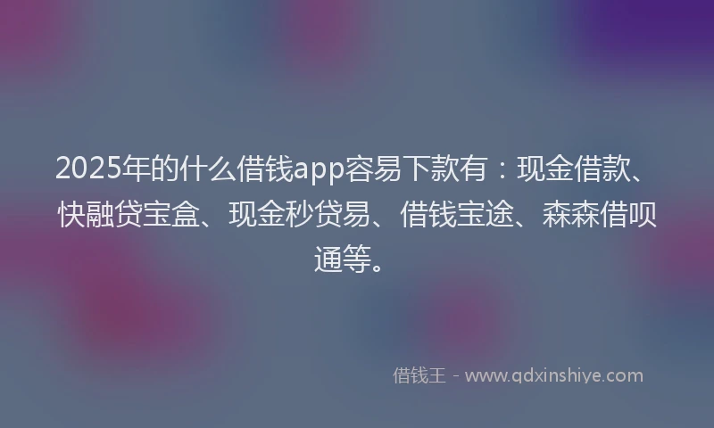 2025年的什么借钱app容易下款有：现金借款、快融贷宝盒、现金秒贷易、借钱宝途、森森借呗通等。