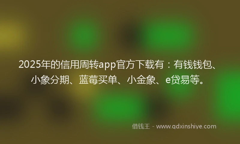 2025年的信用周转app官方下载有：有钱钱包、小象分期、蓝莓买单、小金象、e贷易等。