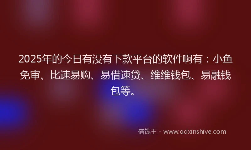 2025年的今日有没有下款平台的软件啊有：小鱼免审、比速易购、易借速贷、维维钱包、易融钱包等。