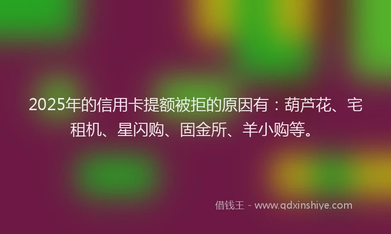 2025年的信用卡提额被拒的原因有：葫芦花、宅租机、星闪购、固金所、羊小购等。