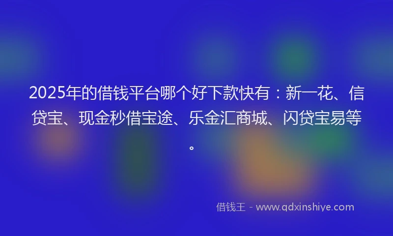 2025年的借钱平台哪个好下款快有：新一花、信贷宝、现金秒借宝途、乐金汇商城、闪贷宝易等。