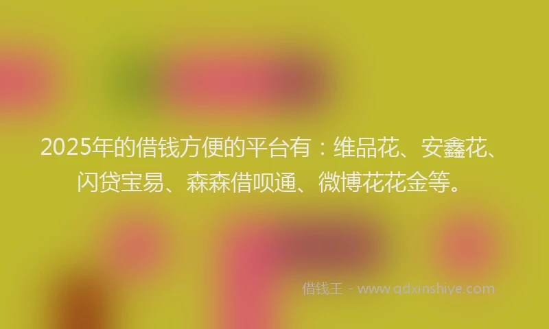 2025年的借钱方便的平台有：维品花、安鑫花、闪贷宝易、森森借呗通、微博花花金等。