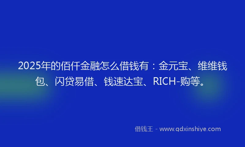 2025年的佰仟金融怎么借钱有：金元宝、维维钱包、闪贷易借、钱速达宝、RICH-购等。