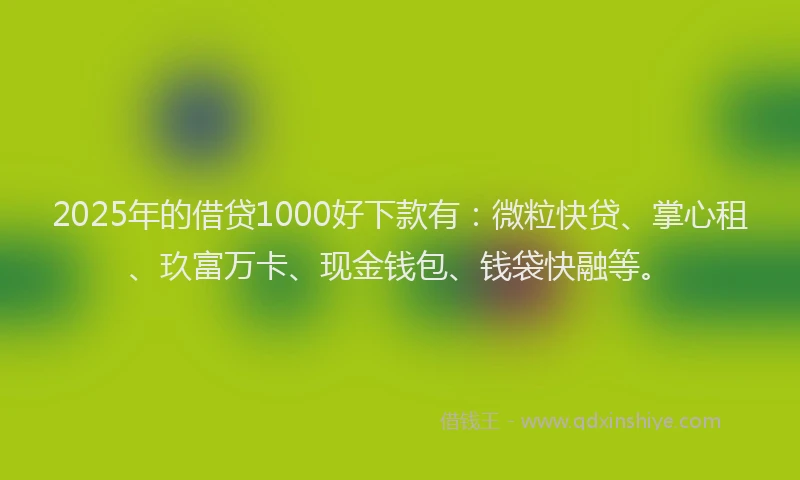 2025年的借贷1000好下款有：微粒快贷、掌心租、玖富万卡、现金钱包、钱袋快融等。
