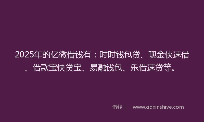 2025年的亿微借钱有：时时钱包贷、现金侠速借、借款宝快贷宝、易融钱包、乐借速贷等。
