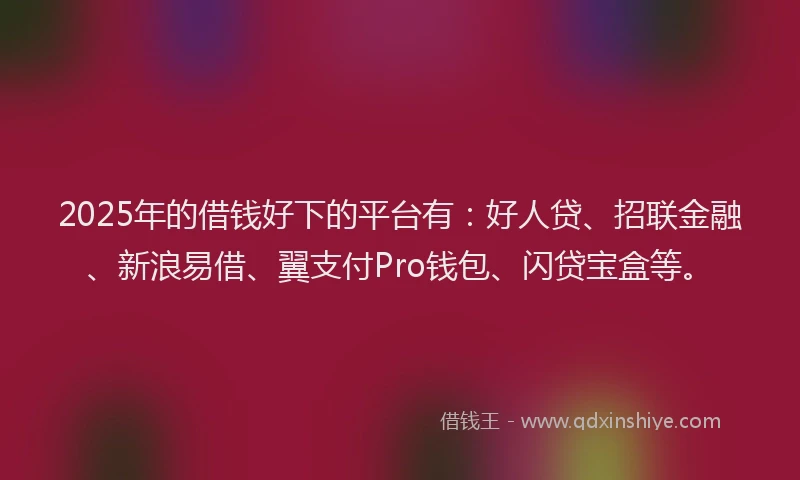 2025年的借钱好下的平台有：好人贷、招联金融、新浪易借、翼支付Pro钱包、闪贷宝盒等。