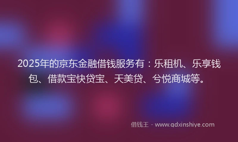 2025年的京东金融借钱服务有：乐租机、乐享钱包、借款宝快贷宝、天美贷、兮悦商城等。