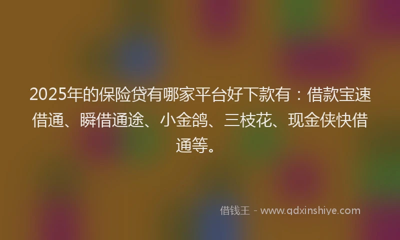 2025年的保险贷有哪家平台好下款有：借款宝速借通、瞬借通途、小金鸽、三枝花、现金侠快借通等。