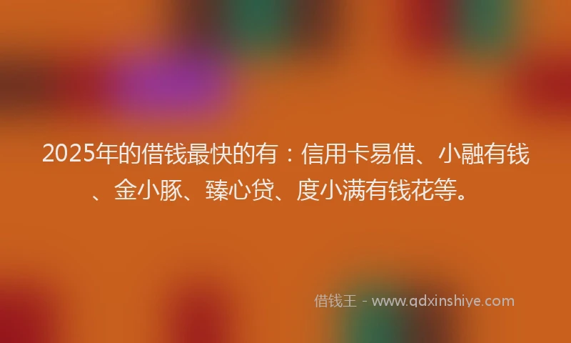 2025年的借钱最快的有：信用卡易借、小融有钱、金小豚、臻心贷、度小满有钱花等。