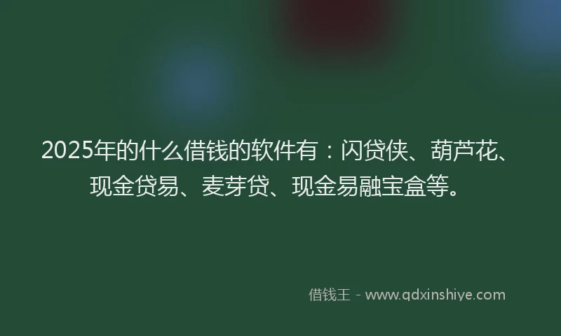 2025年的什么借钱的软件有：闪贷侠、葫芦花、现金贷易、麦芽贷、现金易融宝盒等。