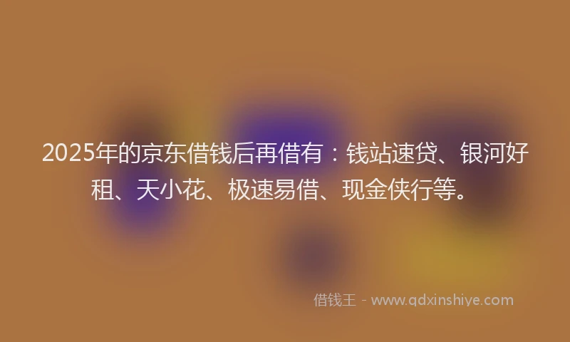 2025年的京东借钱后再借有：钱站速贷、银河好租、天小花、极速易借、现金侠行等。