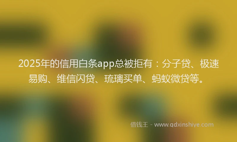 2025年的信用白条app总被拒有：分子贷、极速易购、维信闪贷、琉璃买单、蚂蚁微贷等。