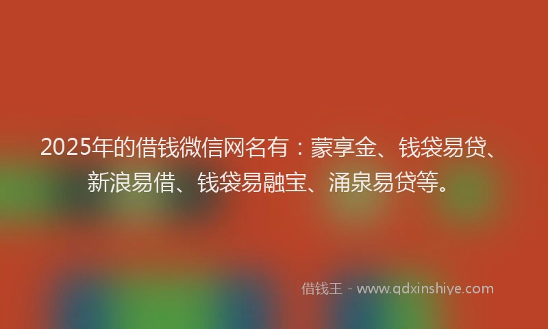2025年的借钱微信网名有：蒙享金、钱袋易贷、新浪易借、钱袋易融宝、涌泉易贷等。