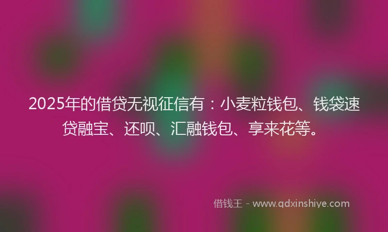 2025年的借贷无视征信有：小麦粒钱包、钱袋速贷融宝、还呗、汇融钱包、享来花等。