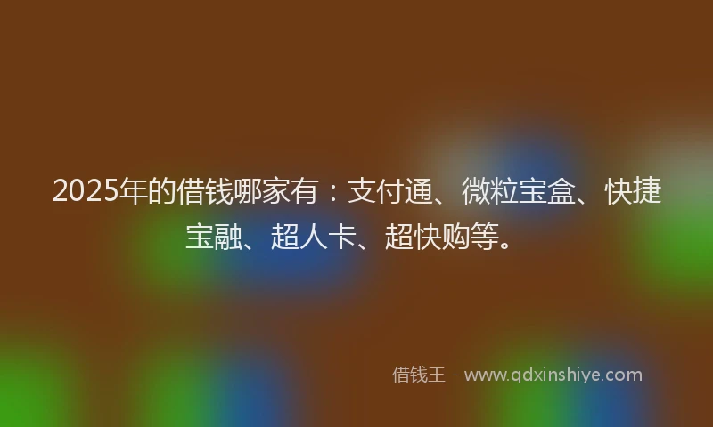2025年的借钱哪家有：支付通、微粒宝盒、快捷宝融、超人卡、超快购等。