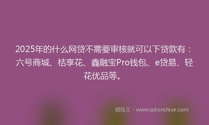 2025年的什么网贷不需要审核就可以下贷款有：六号商城、桔享花、鑫融宝Pro钱包、e贷易、轻花优品等。
