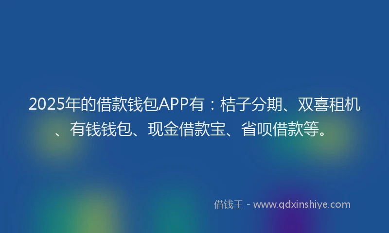 2025年的借款钱包APP有：桔子分期、双喜租机、有钱钱包、现金借款宝、省呗借款等。