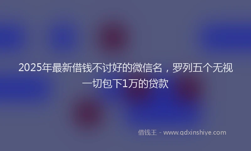 2025年最新借钱不讨好的微信名，罗列五个无视一切包下1万的贷款
