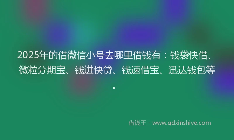 2025年的借微信小号去哪里借钱有：钱袋快借、微粒分期宝、钱进快贷、钱速借宝、迅达钱包等。
