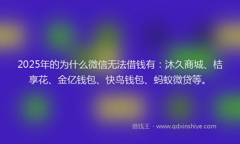 2025年的为什么微信无法借钱有：沐久商城、桔享花、金亿钱包、快鸟钱包、蚂蚁微贷等。