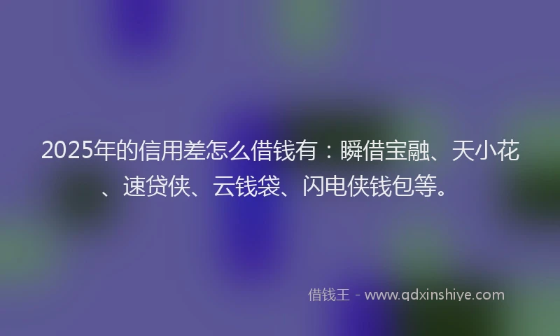 2025年的信用差怎么借钱有：瞬借宝融、天小花、速贷侠、云钱袋、闪电侠钱包等。