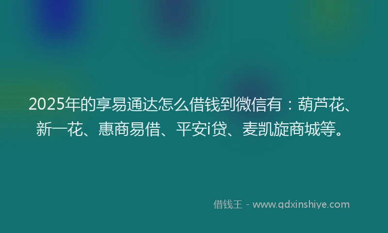 2025年的享易通达怎么借钱到微信有：葫芦花、新一花、惠商易借、平安i贷、麦凯旋商城等。