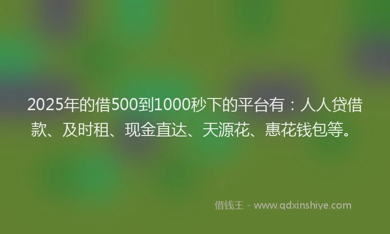 2025年的借500到1000秒下的平台有：人人贷借款、及时租、现金直达、天源花、惠花钱包等。