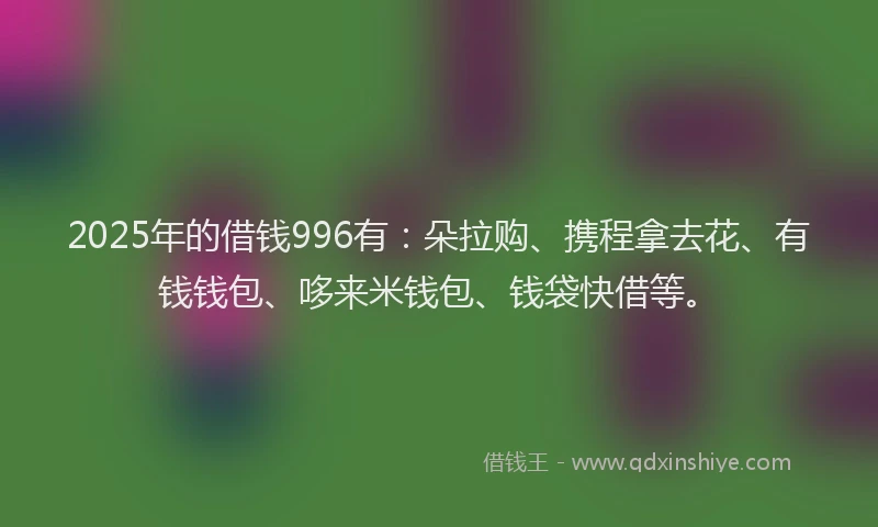 2025年的借钱996有：朵拉购、携程拿去花、有钱钱包、哆来米钱包、钱袋快借等。