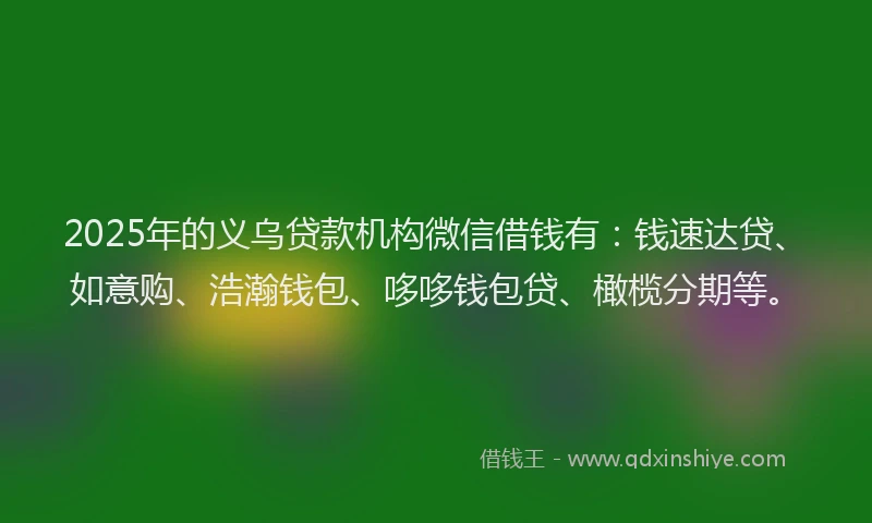 2025年的义乌贷款机构微信借钱有：钱速达贷、如意购、浩瀚钱包、哆哆钱包贷、橄榄分期等。