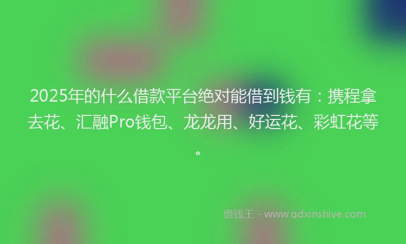 2025年的什么借款平台绝对能借到钱有：携程拿去花、汇融Pro钱包、龙龙用、好运花、彩虹花等。