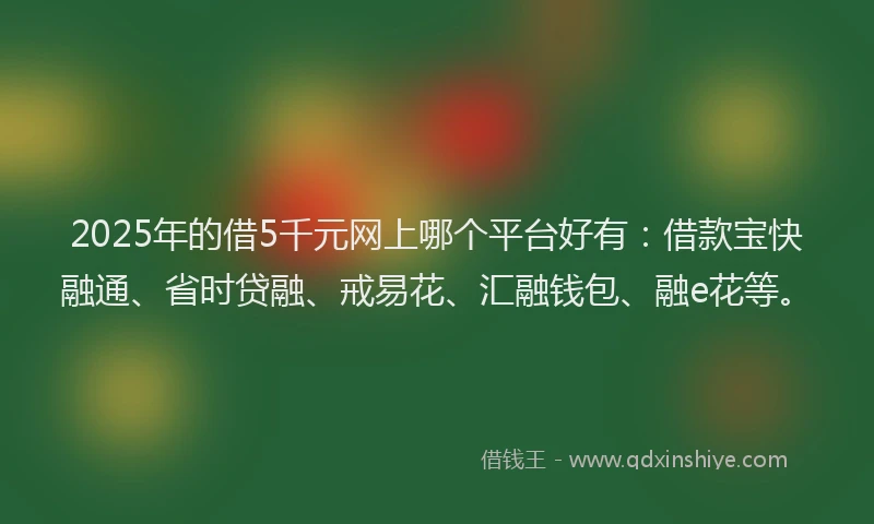 2025年的借5千元网上哪个平台好有：借款宝快融通、省时贷融、戒易花、汇融钱包、融e花等。