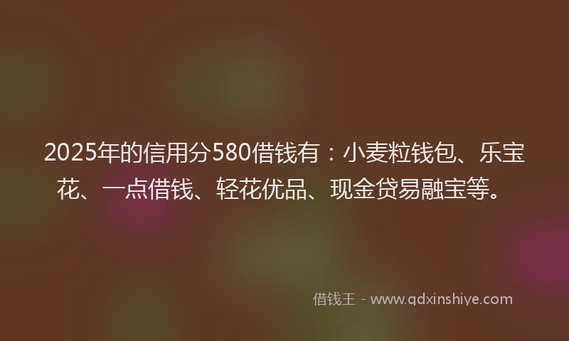 2025年的信用分580借钱有：小麦粒钱包、乐宝花、一点借钱、轻花优品、现金贷易融宝等。