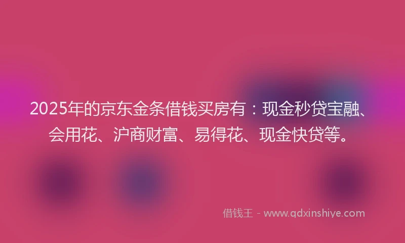 2025年的京东金条借钱买房有：现金秒贷宝融、会用花、沪商财富、易得花、现金快贷等。