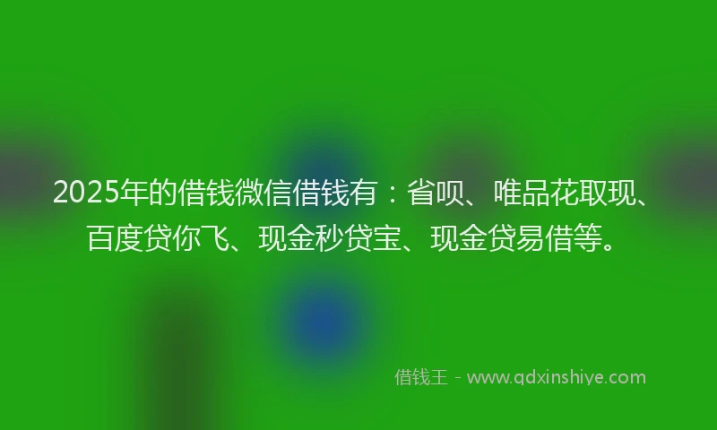 2025年的借钱微信借钱有：省呗、唯品花取现、百度贷你飞、现金秒贷宝、现金贷易借等。