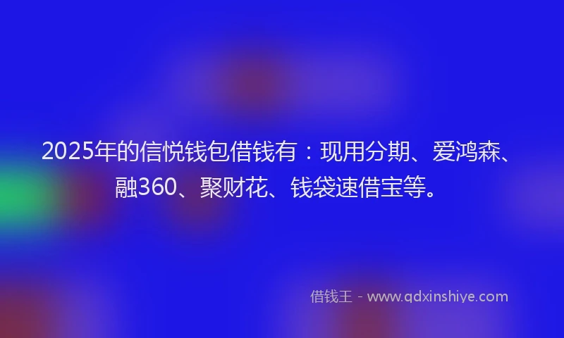 2025年的信悦钱包借钱有：现用分期、爱鸿森、融360、聚财花、钱袋速借宝等。