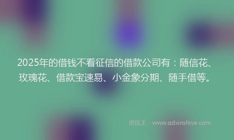 2025年的借钱不看征信的借款公司有：随信花、玫瑰花、借款宝速易、小金象分期、随手借等。