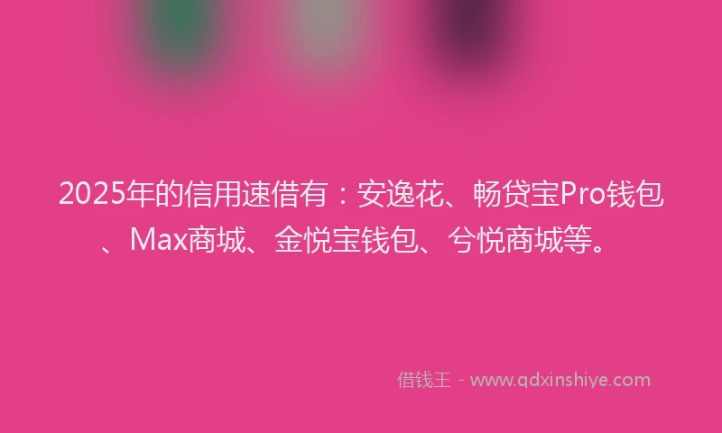 2025年的信用速借有：安逸花、畅贷宝Pro钱包、Max商城、金悦宝钱包、兮悦商城等。