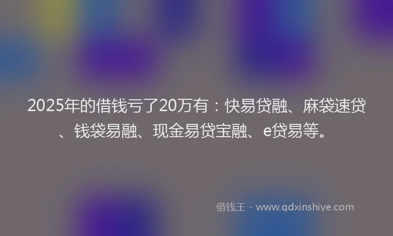 2025年的借钱亏了20万有：快易贷融、麻袋速贷、钱袋易融、现金易贷宝融、e贷易等。