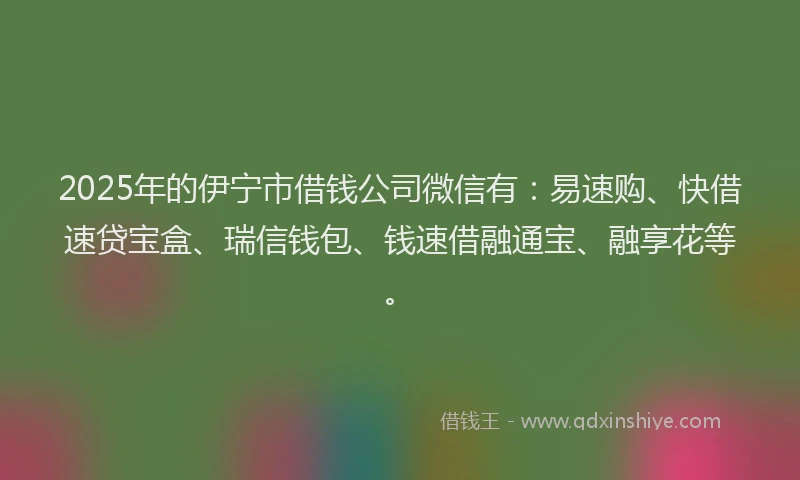 2025年的伊宁市借钱公司微信有：易速购、快借速贷宝盒、瑞信钱包、钱速借融通宝、融享花等。