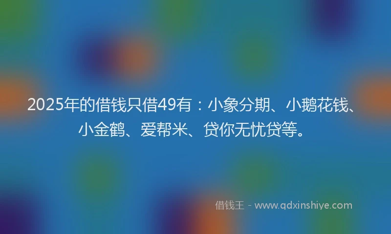 2025年的借钱只借49有：小象分期、小鹅花钱、小金鹤、爱帮米、贷你无忧贷等。