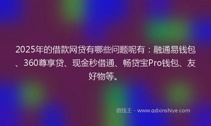 2025年的借款网贷有哪些问题呢有：融通易钱包、360尊享贷、现金秒借通、畅贷宝Pro钱包、友好物等。